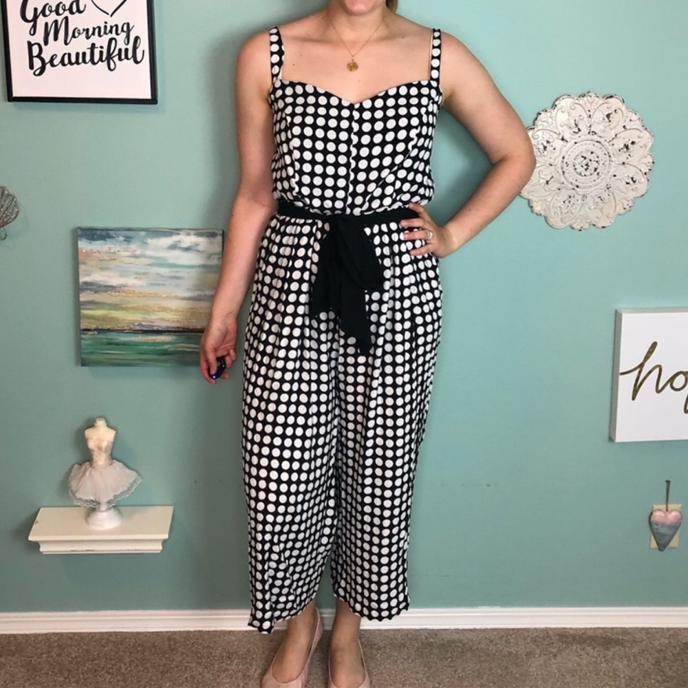 Eloquii Black and White Polka Dot Jumpsuit  Wide Leg Size 14